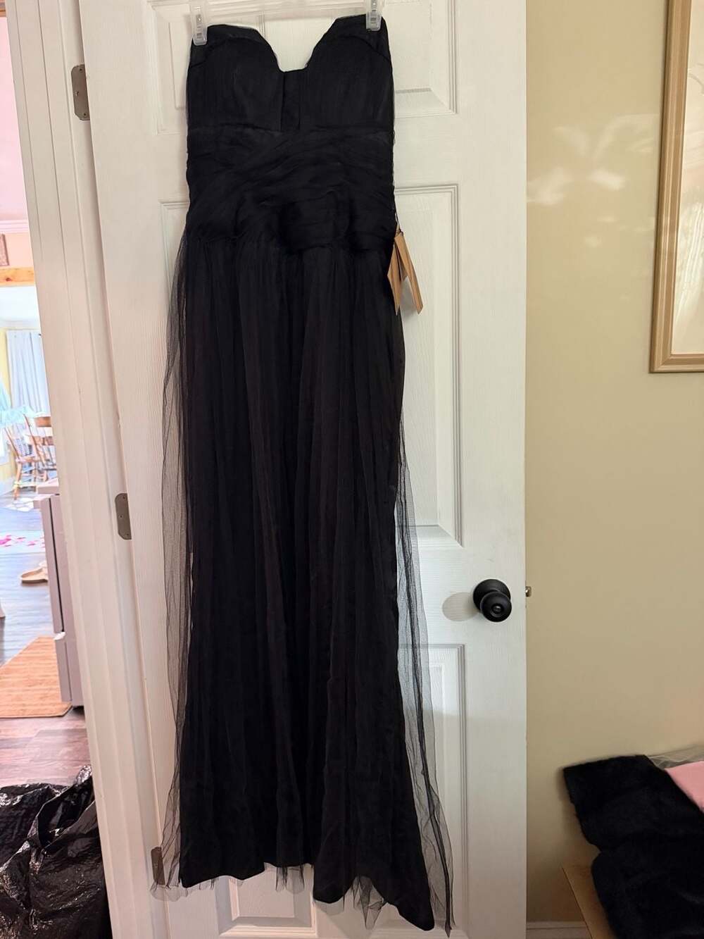 LightInTheBox Tulle Maxi Dress Size 12 Black Strapless Evening Gown